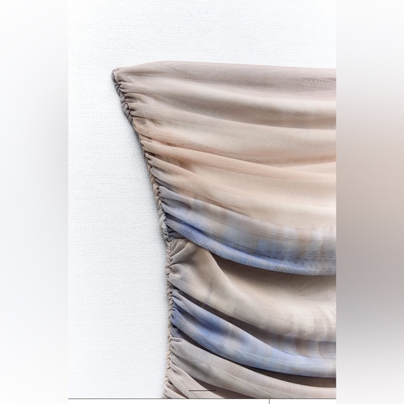 Zara NWT ruched mesh tulle strapless corset tube top- summer tie dye print - Picture 2 of 9
